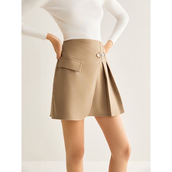Commense Y2K Clueless Magnet Closure Pleated Mini Skirt Beige Preppy Small - Picture 5 of 6